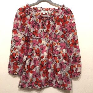 Loft Semi Sheer Floral Long Sleeve Blouse - Medium